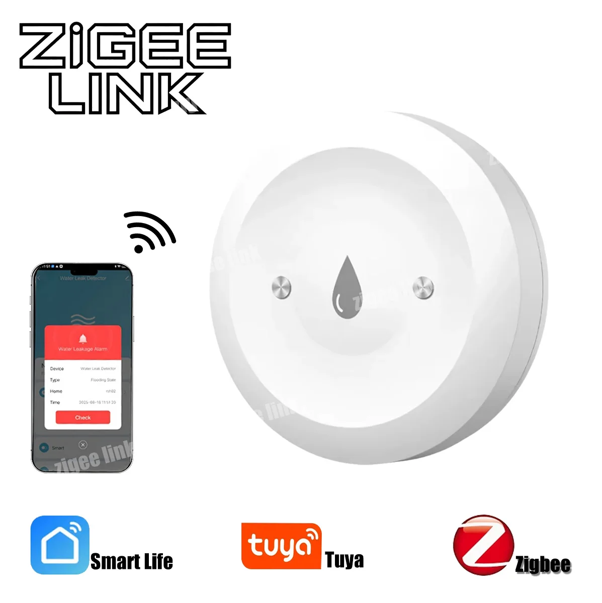 

Детектор утечки воды Tuya Zigbee, сигнализация об утечке воды, приложение Smart Life, удаленный мониторинг для кухни, ванной комнаты