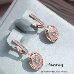 Copper Luxury High-quality Zircon Crystal Drop Earrings Gold Color Hollow Round Fashion Aesthetic Earring For Woman Jewelry Gift