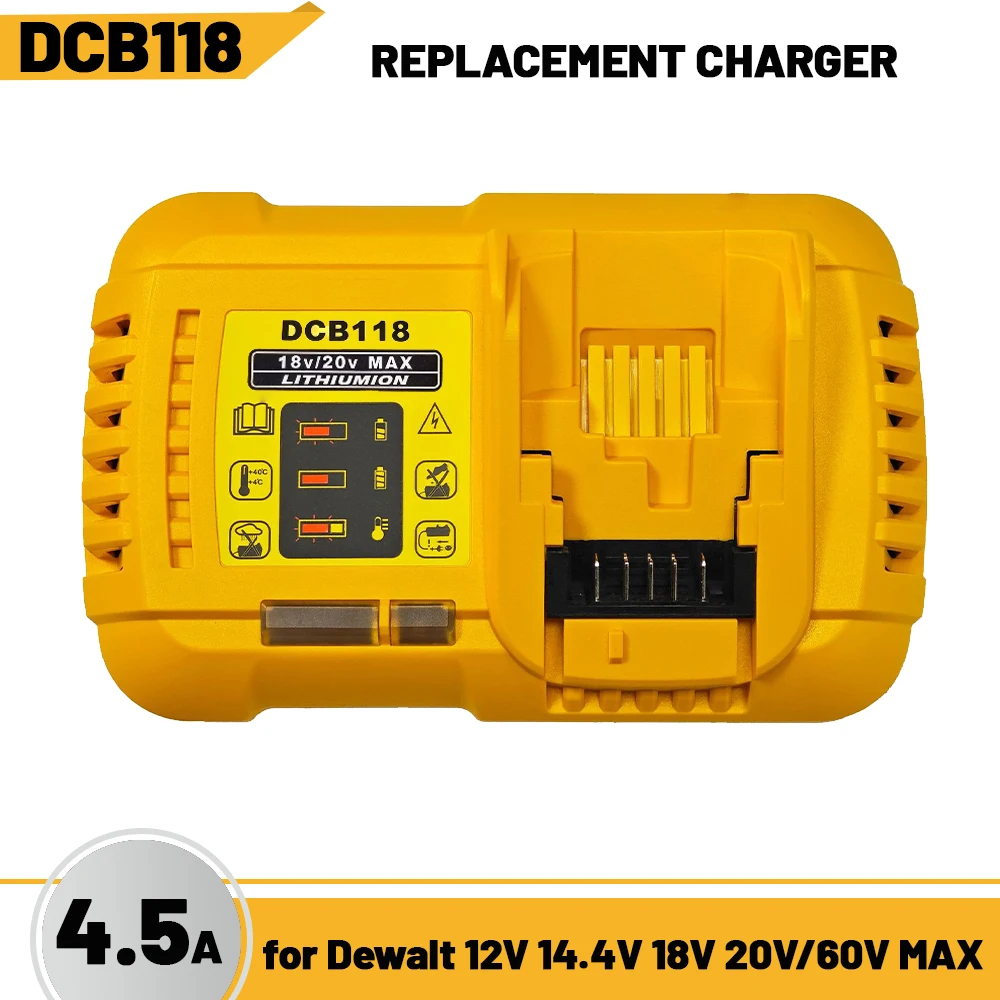 

DCB118 Lithium Battery Fast Charger Charging 4.5A For DeWalt 10.8V 12V 14.4V 20V Max 60V Battery DCB101 DCB200 DCB140 DCB105