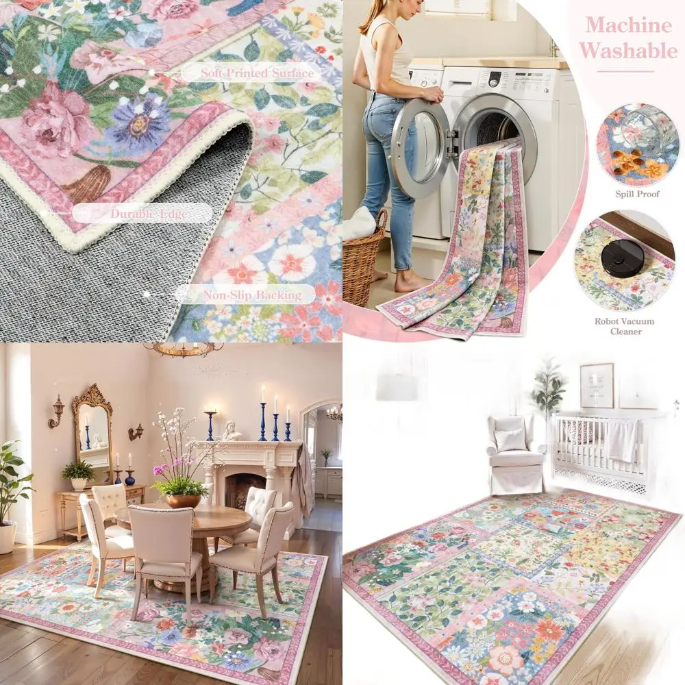 

Розовые ковры 5x7 для спальни девочек, мягкий розовый ковер в стиле пэчворк для гостиной, нескользящий коврик для детской комнаты, моющиеся ковры 5x7.