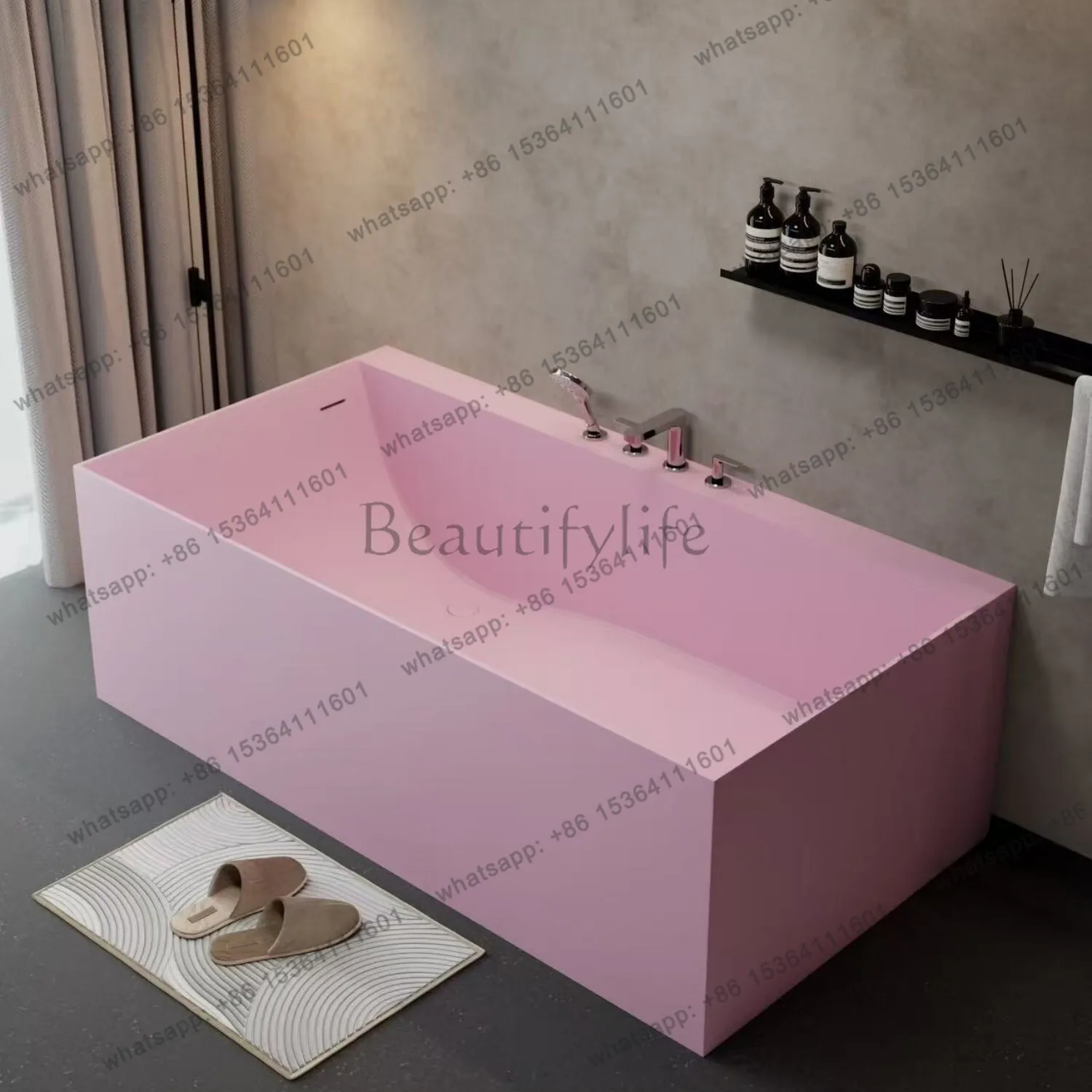 Independent integrated family bathtub hotel rectangular matte homestay artificial stone bathtub