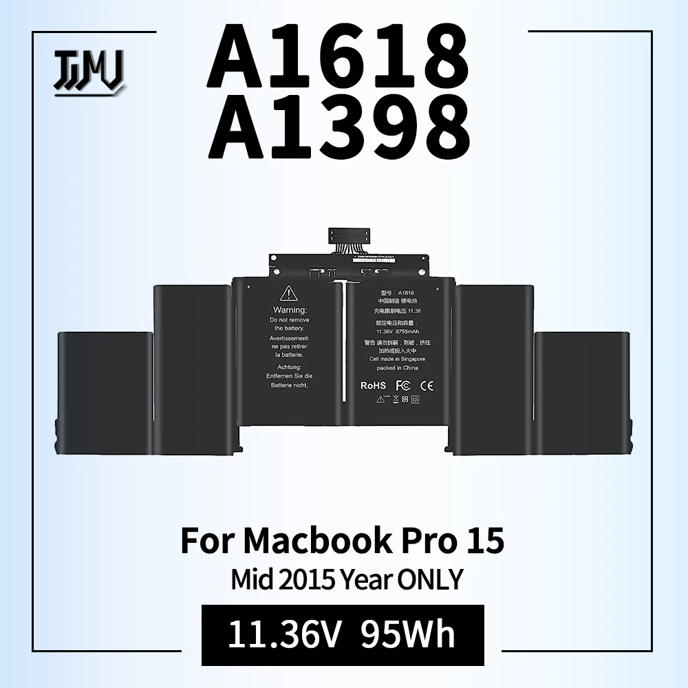 

A1618 Laptop Battery for Apple MacBook Pro 15" Retina A1398 Mid 2015 Ver MJLQ2LL/A MJLT2LL/A MJLU2LL/A 2909 2910 P/N:020-00079