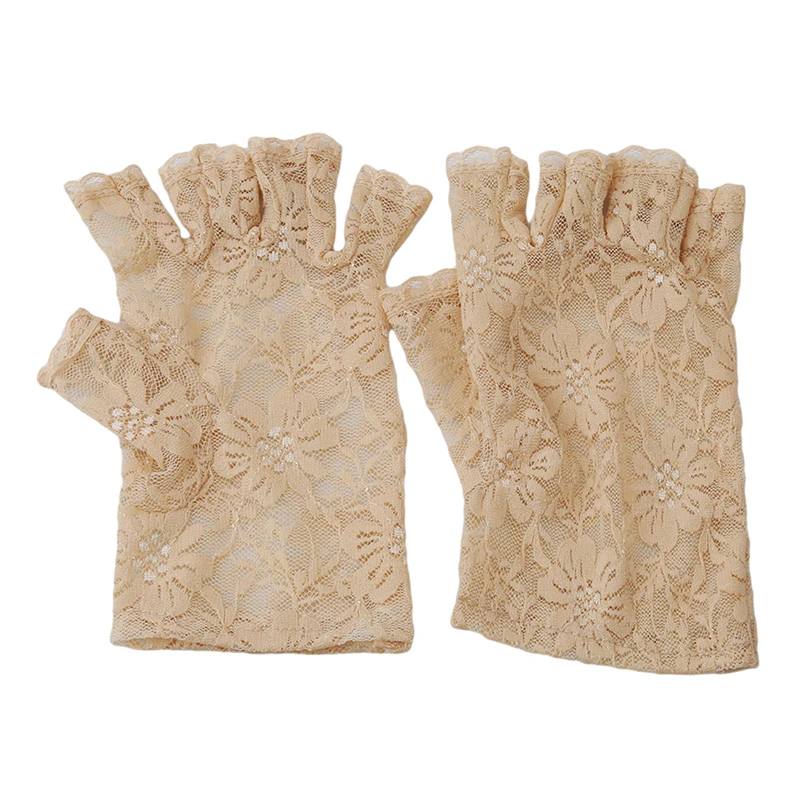 Spring New Arrival 3 Colors Party Sexy Women Lady Lace Gloves Mittens Accessories Fingerless Black White Beige