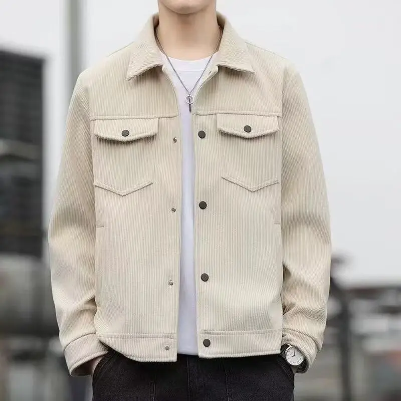 

Мужская вельветовая куртка, свободная повседневная куртка с лацканами, весна-осень, модное универсальное корейское длинное пальто из полиэстера