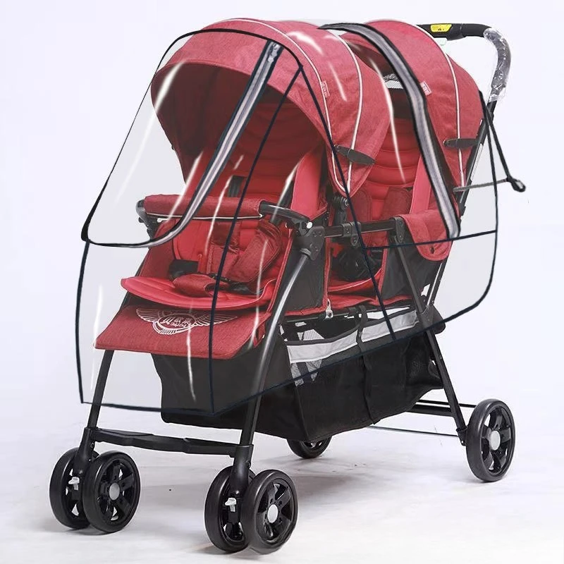 Double Seat Baby Stroller Rain Cover Windproof Waterproof Protective Cover for Outdoor Use