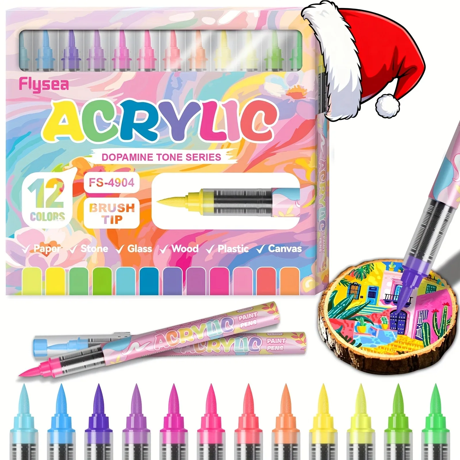 

12 Colors Macaron Tones Acrylic Markers Set Soft Brush Tip Acrylic Paint Markers for Illustration Sketching Wood Glass Fabric