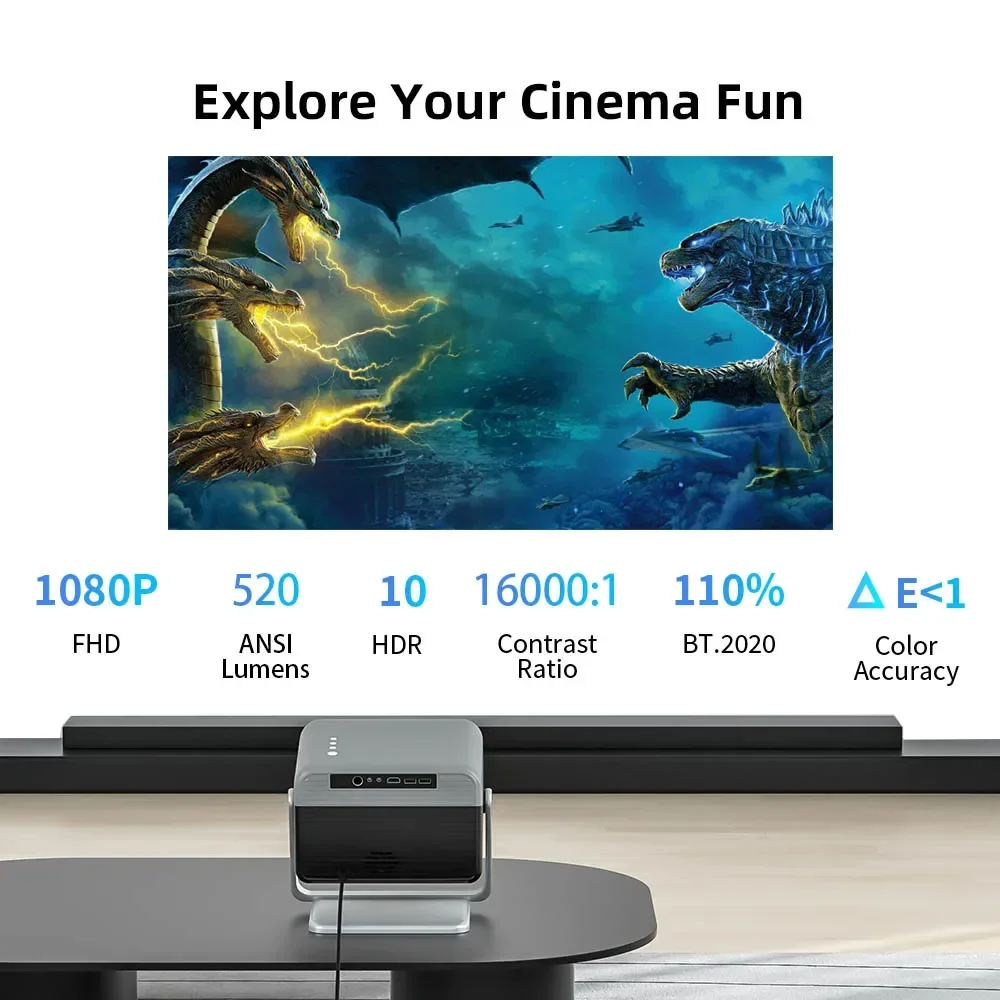 Yinzam N1 LED PRO Projector,1080P FHD Max 4K Smart Video Projector with Auto Focus 2GB+16GB Built-in 3D Gimbal  Voice Proyector