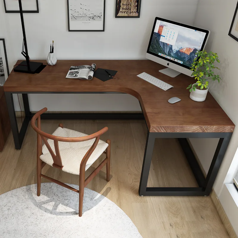 

Nordic solid wood desk, home corner , student bedroom wrought iron simple computer