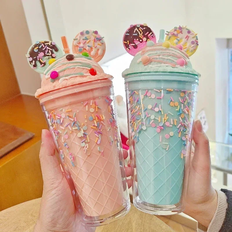 Botella de agua en polvo Flash de 450ml con pajita, taza de agua reutilizable, vaso de plástico para niños con tapa, taza de café, botella termo