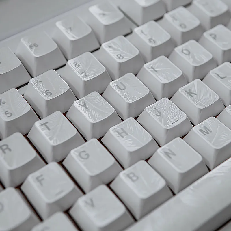 Silver Feather Engraved Keycaps Dye-Sub Cherry Profile PBT Keycaps for MX 61 64 87 96 104 108 Mechanical Gaming Keyboard
