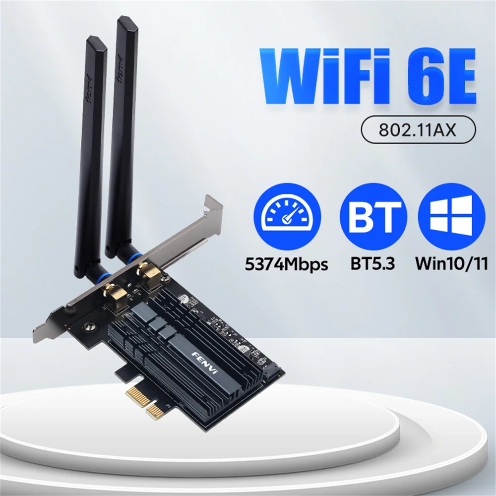 

FENVI Wi-Fi 6E AX210 PCIE Wi-Fi адаптер 802.11AX для Bluetooth 5,3 трехдиапазонный 2,4G/Φ/6 ГГц 5374Mbps беспроводная карта ПК для Win10/11