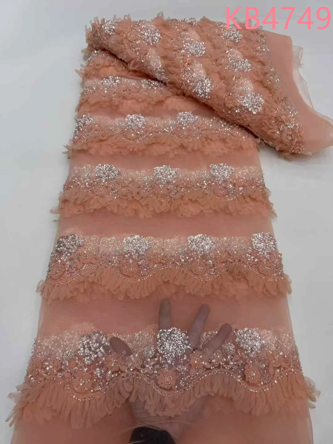 Sky Blue Beaded Lace Fabric African Lace Fabric 5 Yards High Quality 2025 Purple Beaded French Mesh Tulle Lace For Sewing KB4749