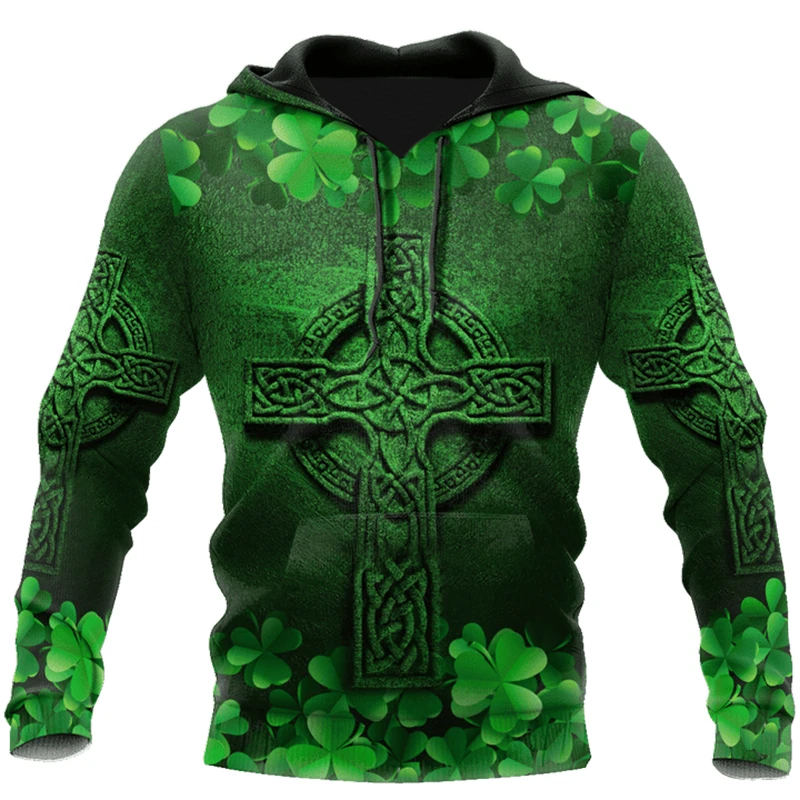 Ireland Clover Graphic Men Hoodies Irish St.Patrick Tattoo Vintage 3D Print Pullover Funny Harajuku Unisex Casual Sweatshirt New