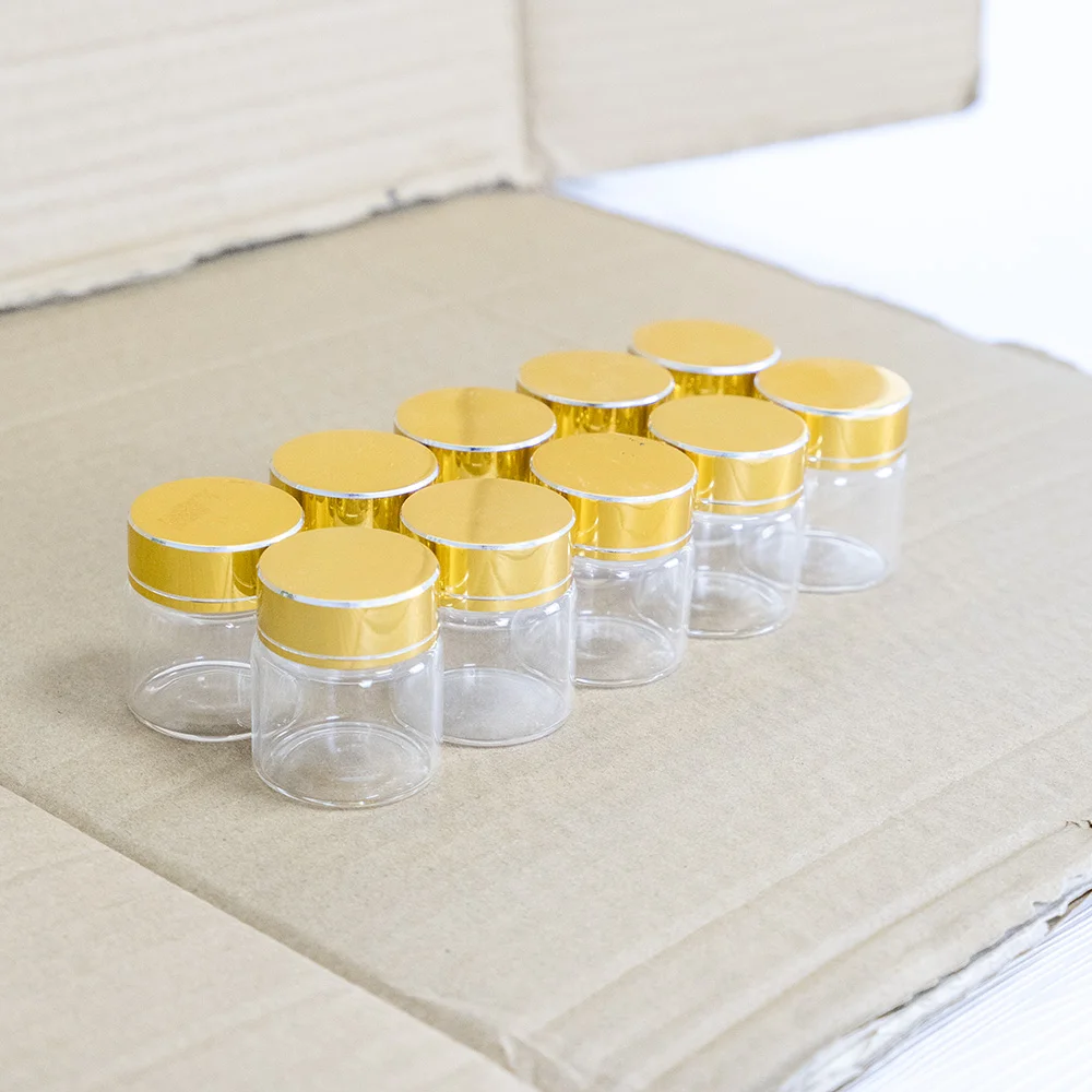 6pcs 25ml Flat Bottom Glass Bottles with Golden Screw Plastic PP Cap Jars Vials Clear Seal Leakage Proof Food Grade High Quality