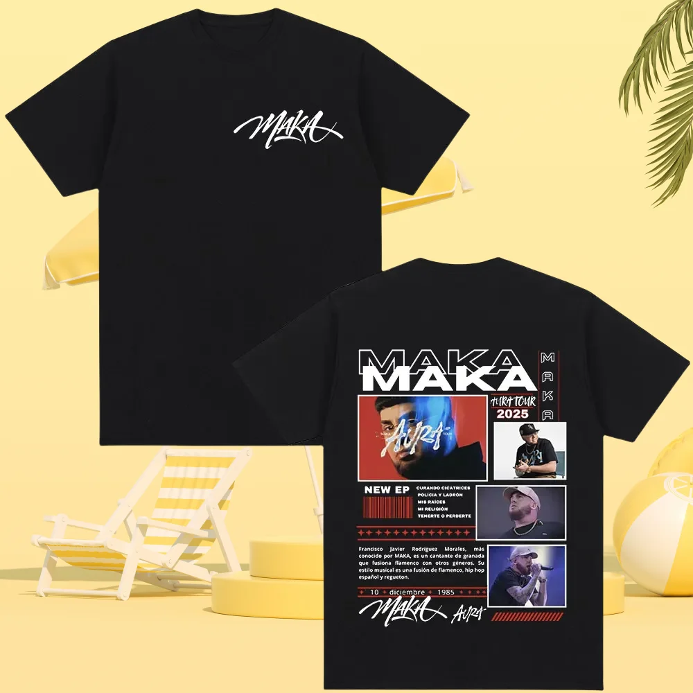 Rap singer Maka Aura 2025 Tour Merch Men's and Women's Fashion Retro Street T-shirt Casual Short Sleeve T-shirt Street Cool