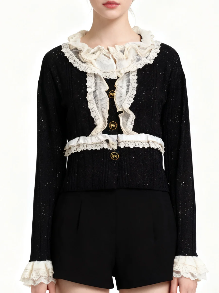 VGH Temperament Verstärktes Rüschen Abnehmen Hit Farbe Jacken Für Frauen Rundhals Langarm Herbst Chic Jacke Weibliche Mode Neue