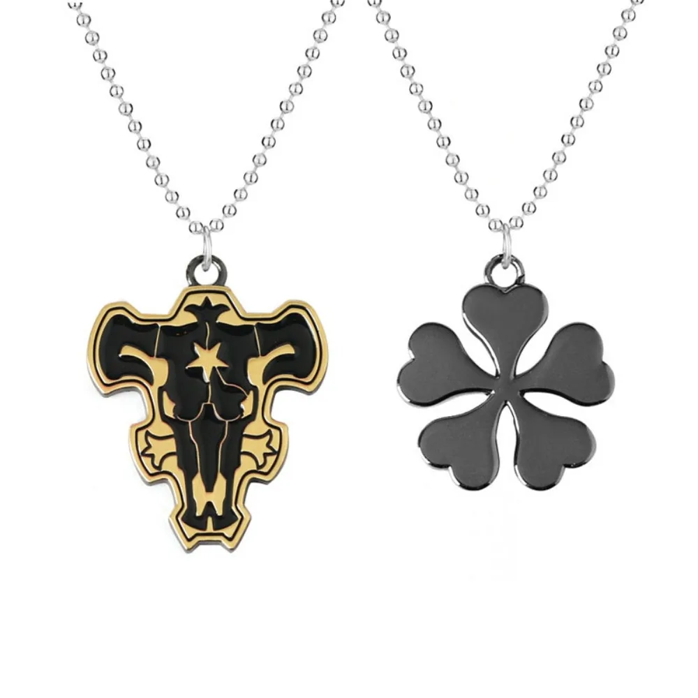 Anime Black Four-leaf Clover Pendant Necklace Five-leaf Asta Black Cow Logo Charming Clavicle Chain Personalized Trendy Jewelry