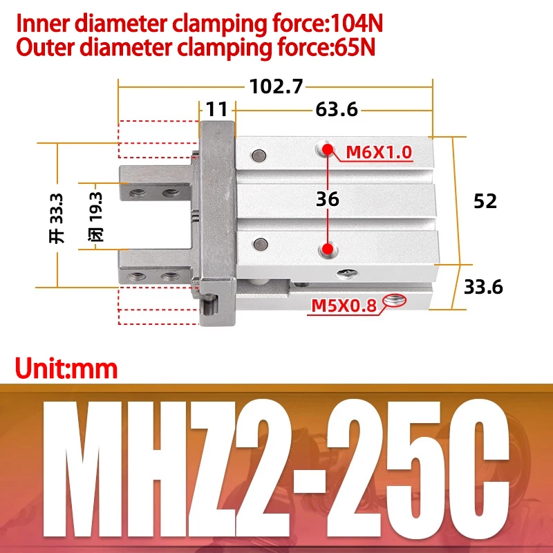 AIRSLG MHZ2 10D 16D 20D 25D 32D 40D MHZ2 10S MHZ2 10C Paralleler Luftgreifer AFR Marke Pneumatikzylinder Doppel- oder einfachwirkender Greifer 5