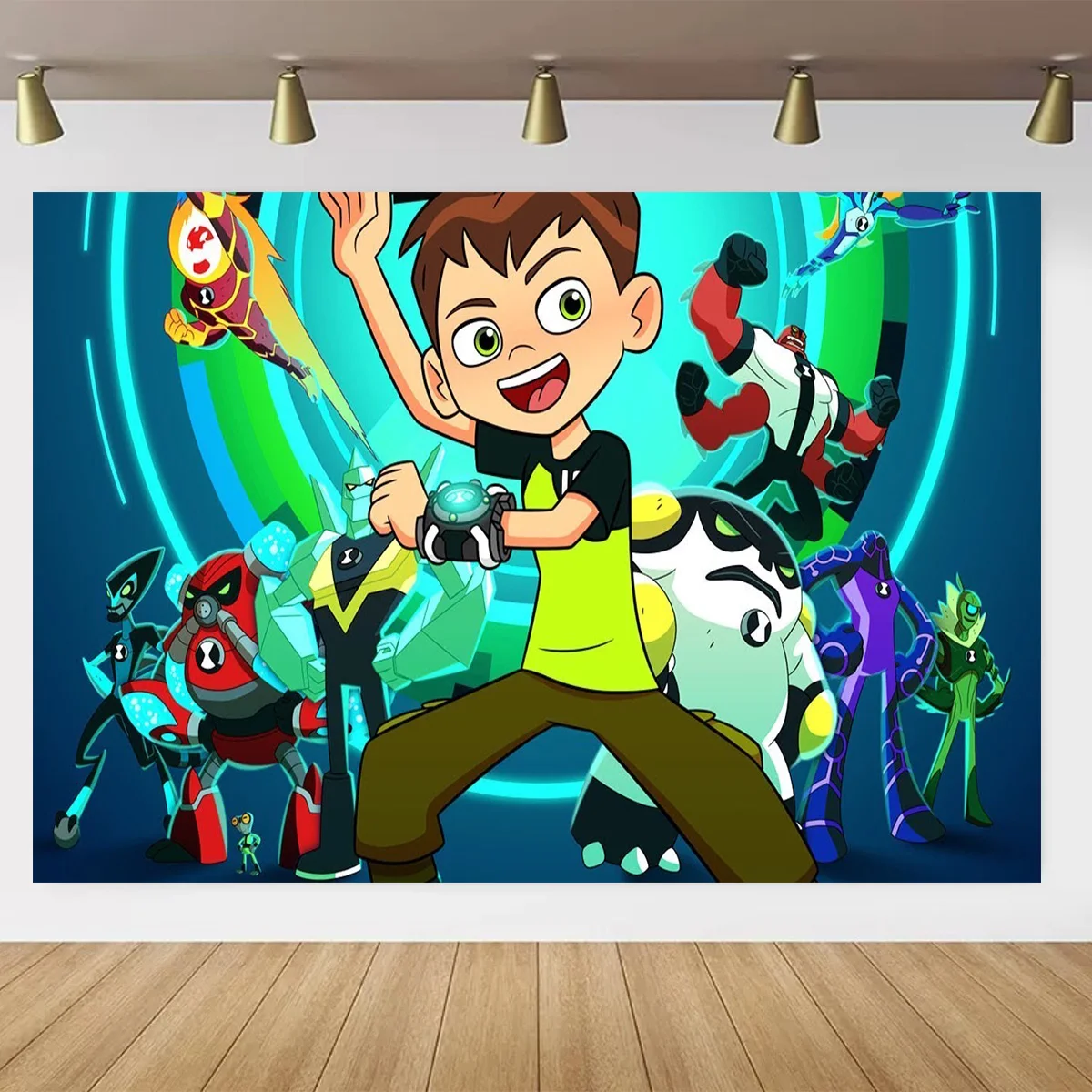 Cartoon Green Boy Ben10 Theme Birthday Party Backdrop  Poster Young Hero Ben Cake Table Decor Props Gift Baby Party Supplies view 2