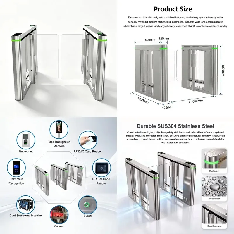 Fully Automatic Revolving Door Servo Motor Stainless Steel Security Entrance Fast Track Gate Access Control System for Gym