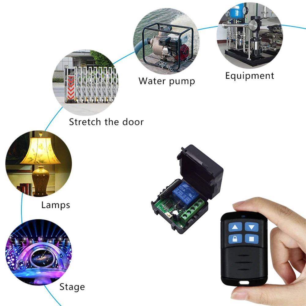 DC 12V 24V 10A 1 Channel RF 433MHz Wireless Remote Control Light Switch 10A Relay Output Radio Receiver Module + Transmiter