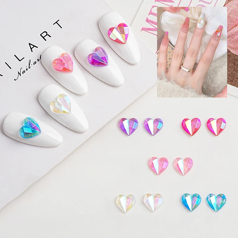 

50PCS Aurora Geometry Love Nail Accessories Resin Diamond Peach Heart Nail Decoration Nail Art Design DIY Accessories