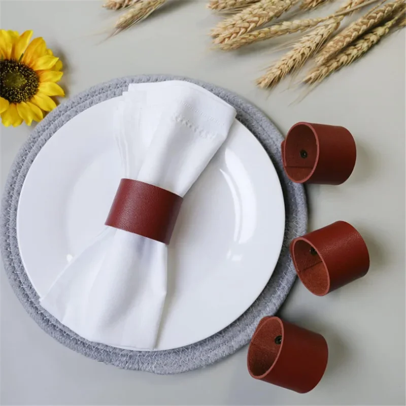 48Pcs High Quality PU Leather Table Napkin Ring Buckle Hotel Room Table Napkin Clip Decoration Napkin Rings Table Decorations