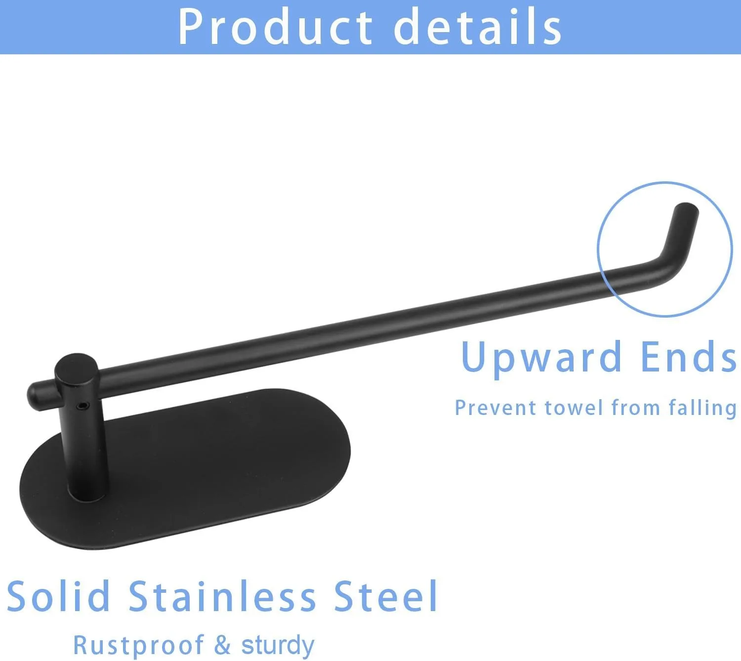 

Matte Black Self Adhesive Towel Bar Stainless Steel SUS 304 No Drilling Towel Rod Strong Wall Hanger for Bathroom Kitchen
