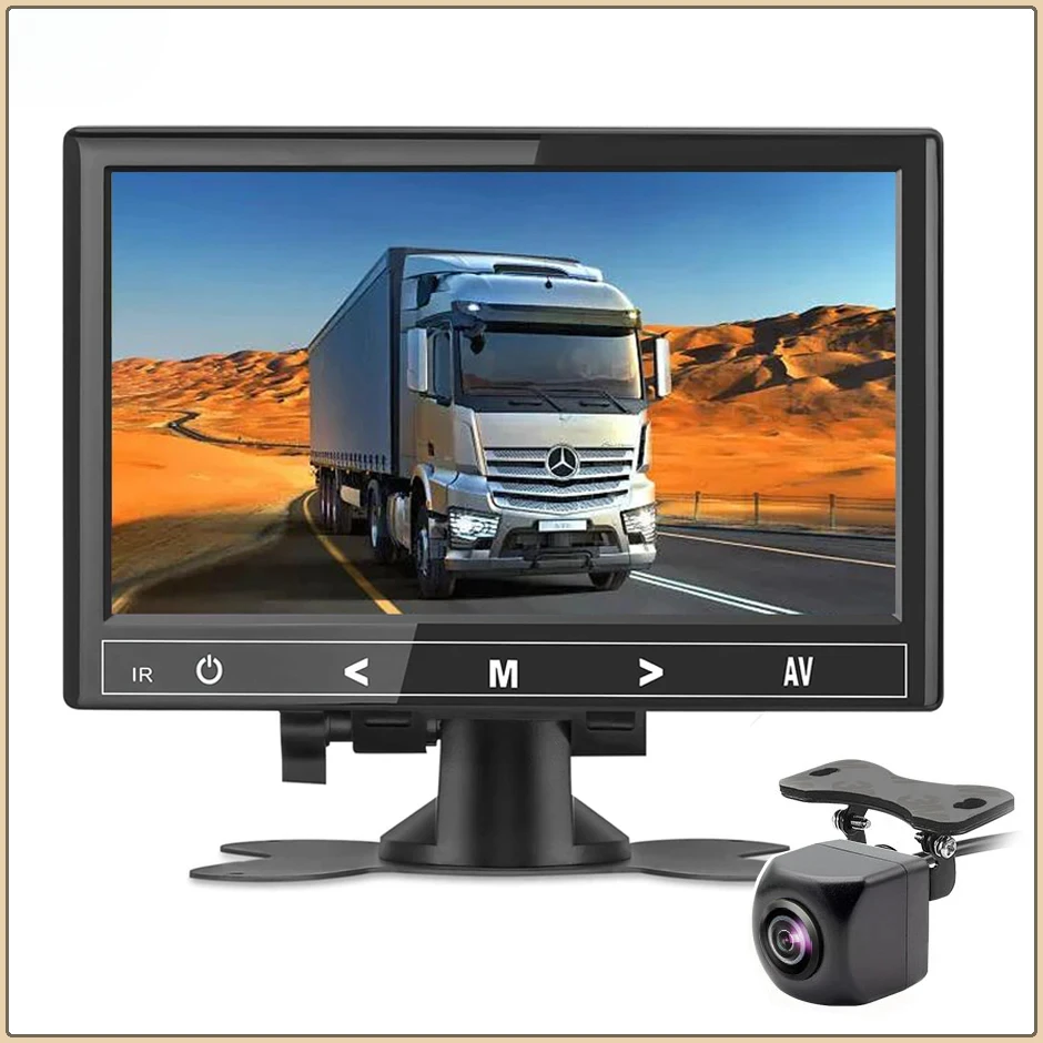 7'' Car AHD Monitor with 1080P Fisheye Vehicle Rear View Camera, Plug & Play 4Pin Cigarette Lighter Connector Easy Installation