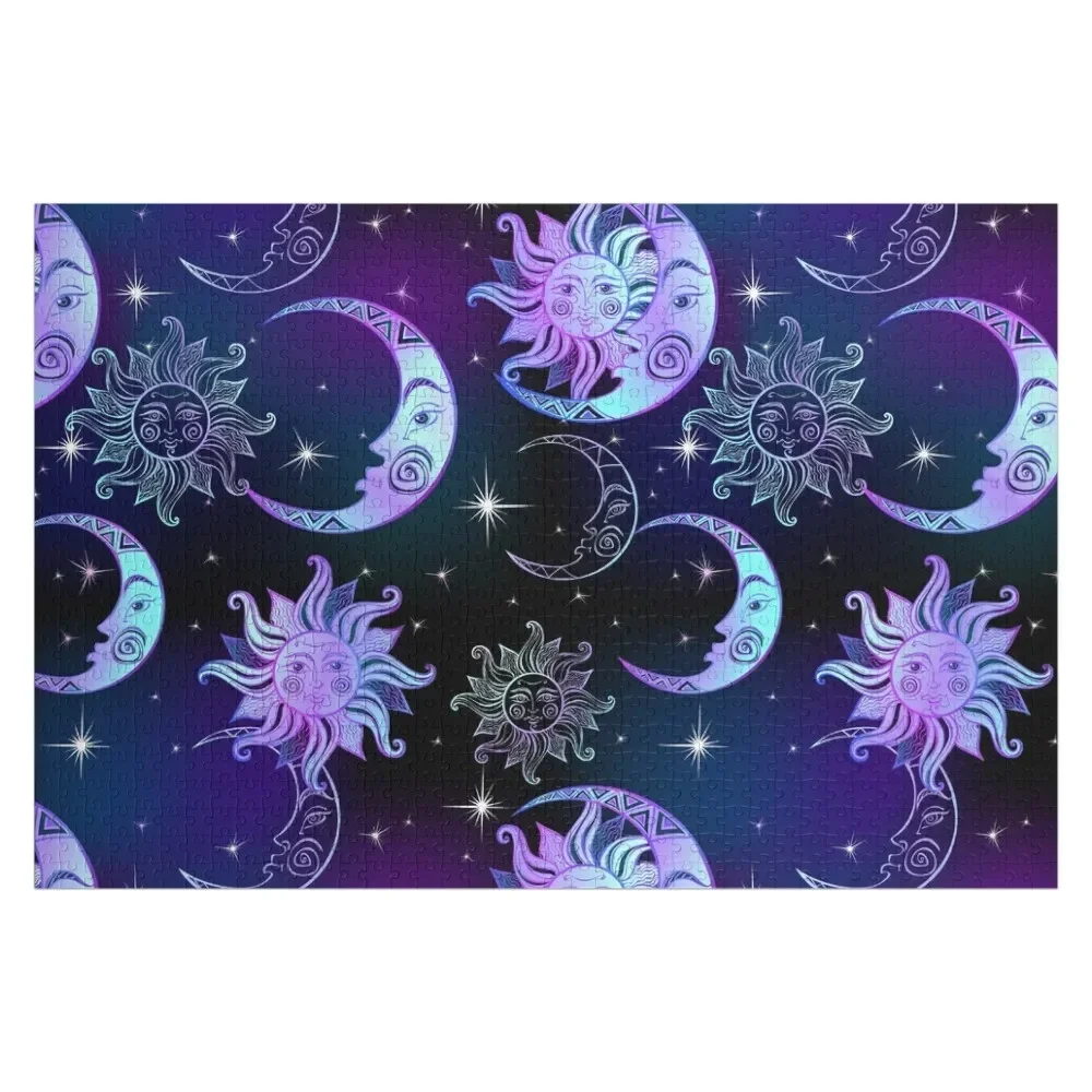 

Fun Whimsical Deep Purple Moon and Star Cosmos Design Jigsaw Puzzle Customizable Gift Personalised Puzzle