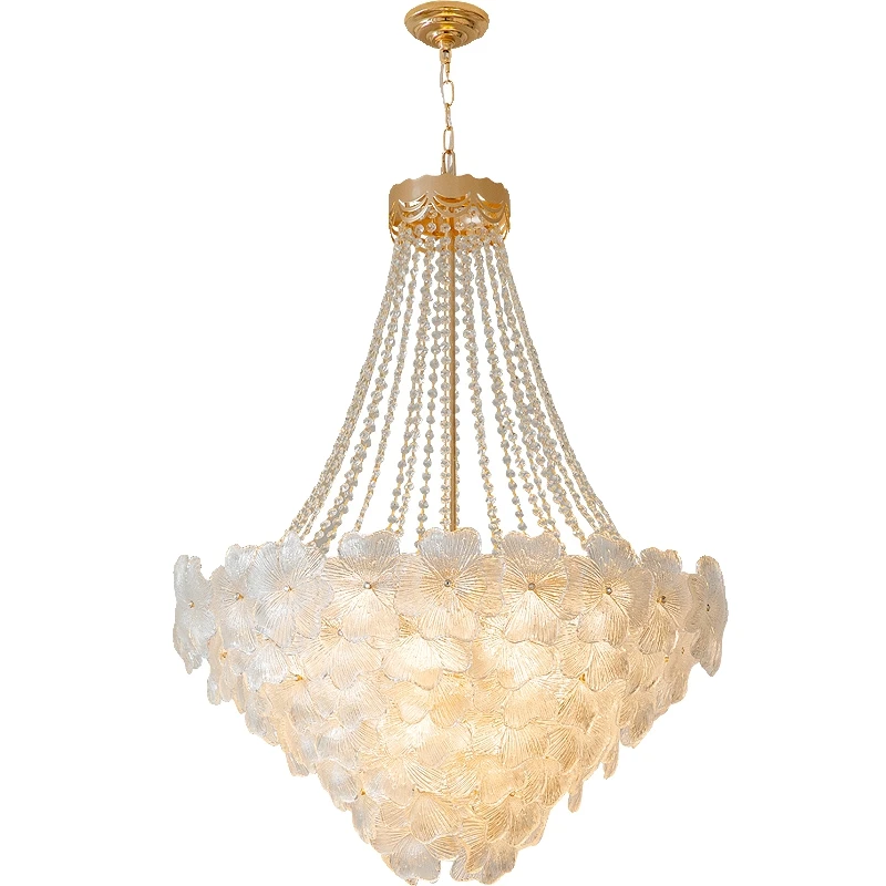

French Living Room Chandelier Light Luxury Style Glass Bedroom Lamp High-end Atmosphere Hall Lamp Flower Restaurant Room Lamp