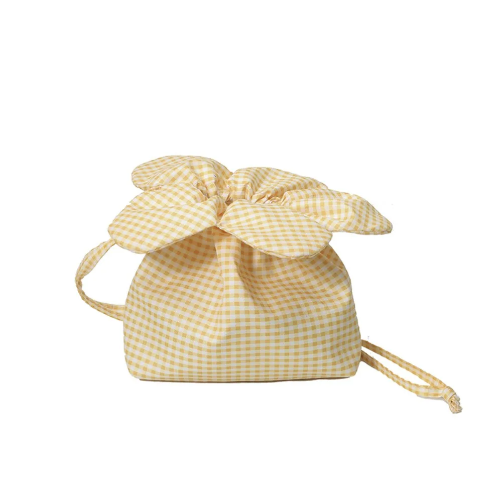 

Literary Korean Style Plaid Drawstring Bag Cute Printing Small Crossbody Bag Large Capacity Storage Bag Flower Handbag Shopping