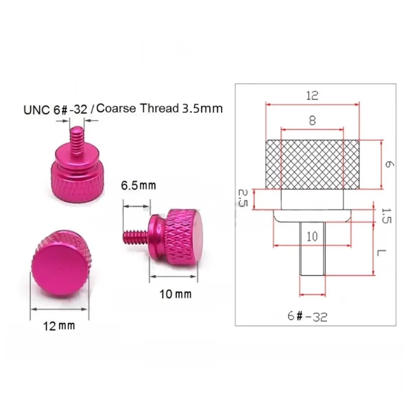 5pcs 6#-32x6 /M3.5 Aluminum Step Thumb Screw Computer Case Screw Knurled Hand Screws Anodized 10 Colors