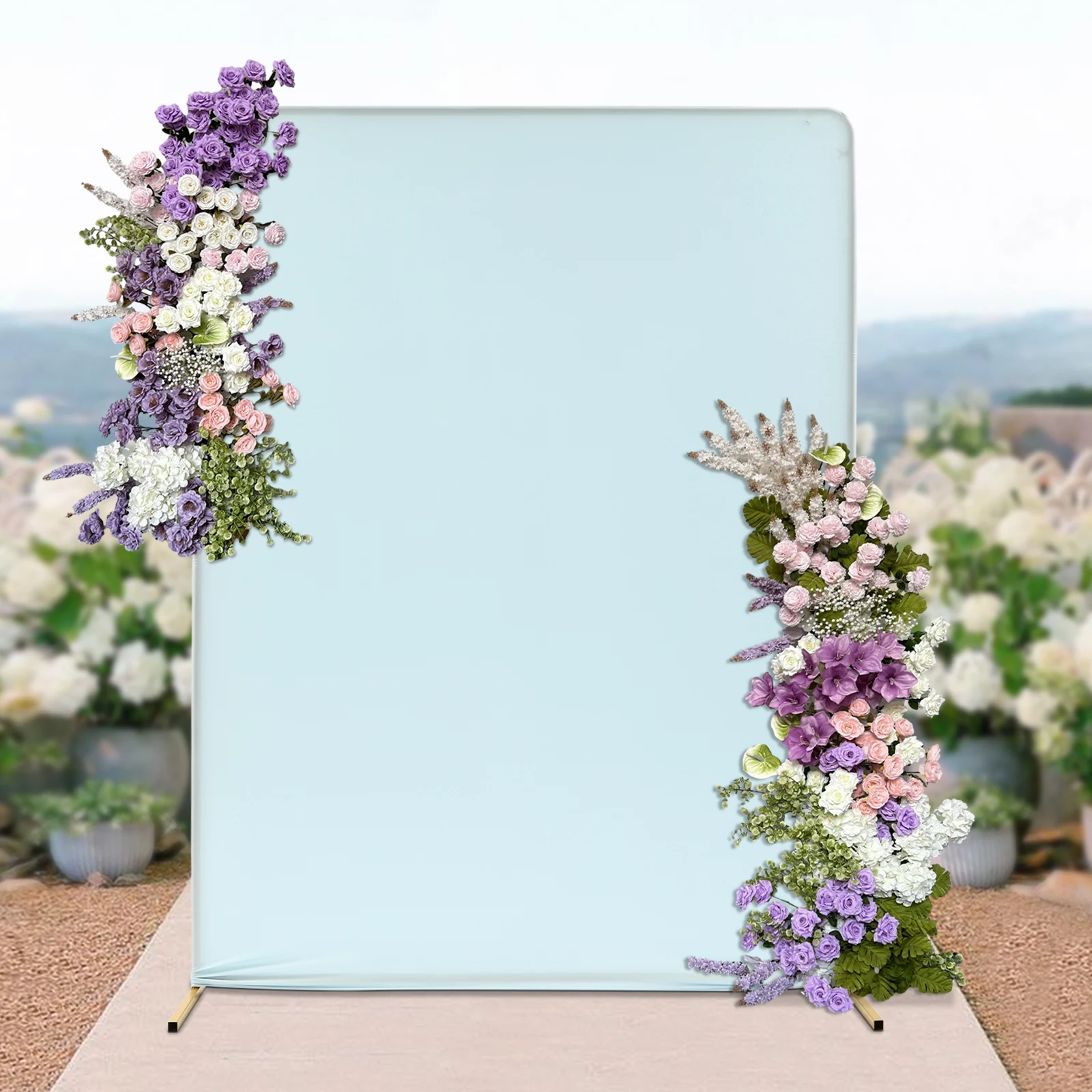 

4.92×6.56ft Gold Wedding Backdrop Stand + Sky-Blue Elastic Cover, 19mm Iron Pipe, 17.64lbs Load—Tool-Free Assembly for Weddings