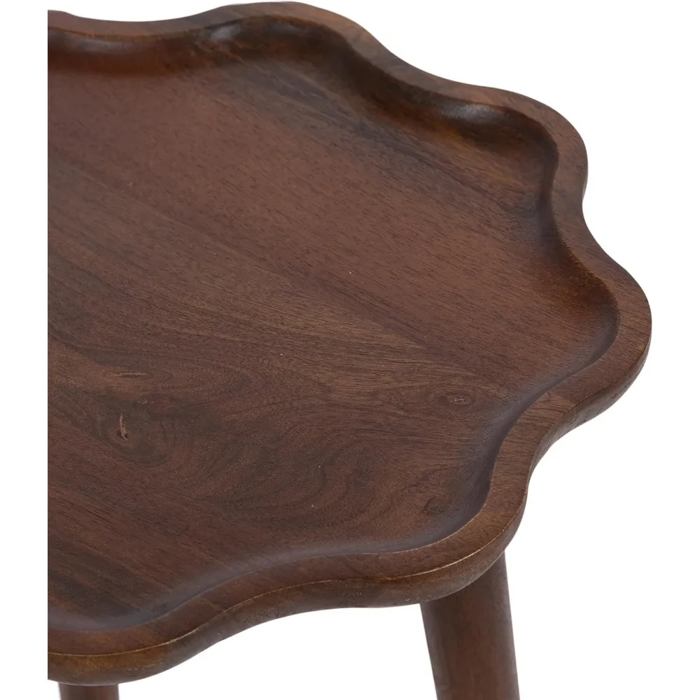 طاولة جانبية مستديرة باللون البني الجوز في منتصف القرن، 15 × 15 × 22، خشب متين بحافة مموجة