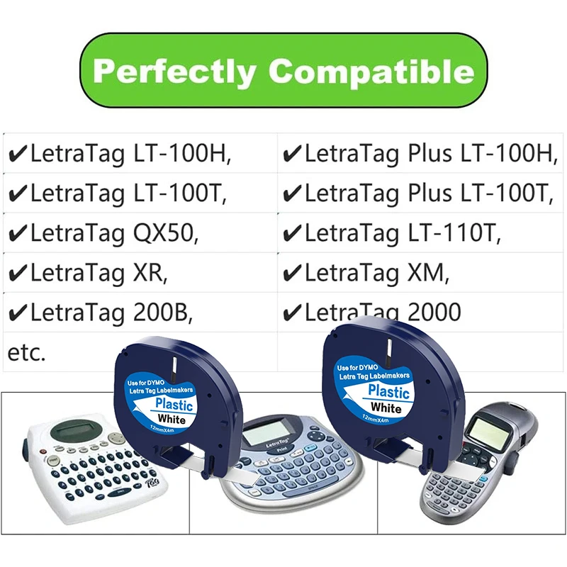 1pK Compatible Dymo LetraTag Refills Plastic Label Tape work With Dymo LetraTag Label Maker LT-100H LT-100T QX50