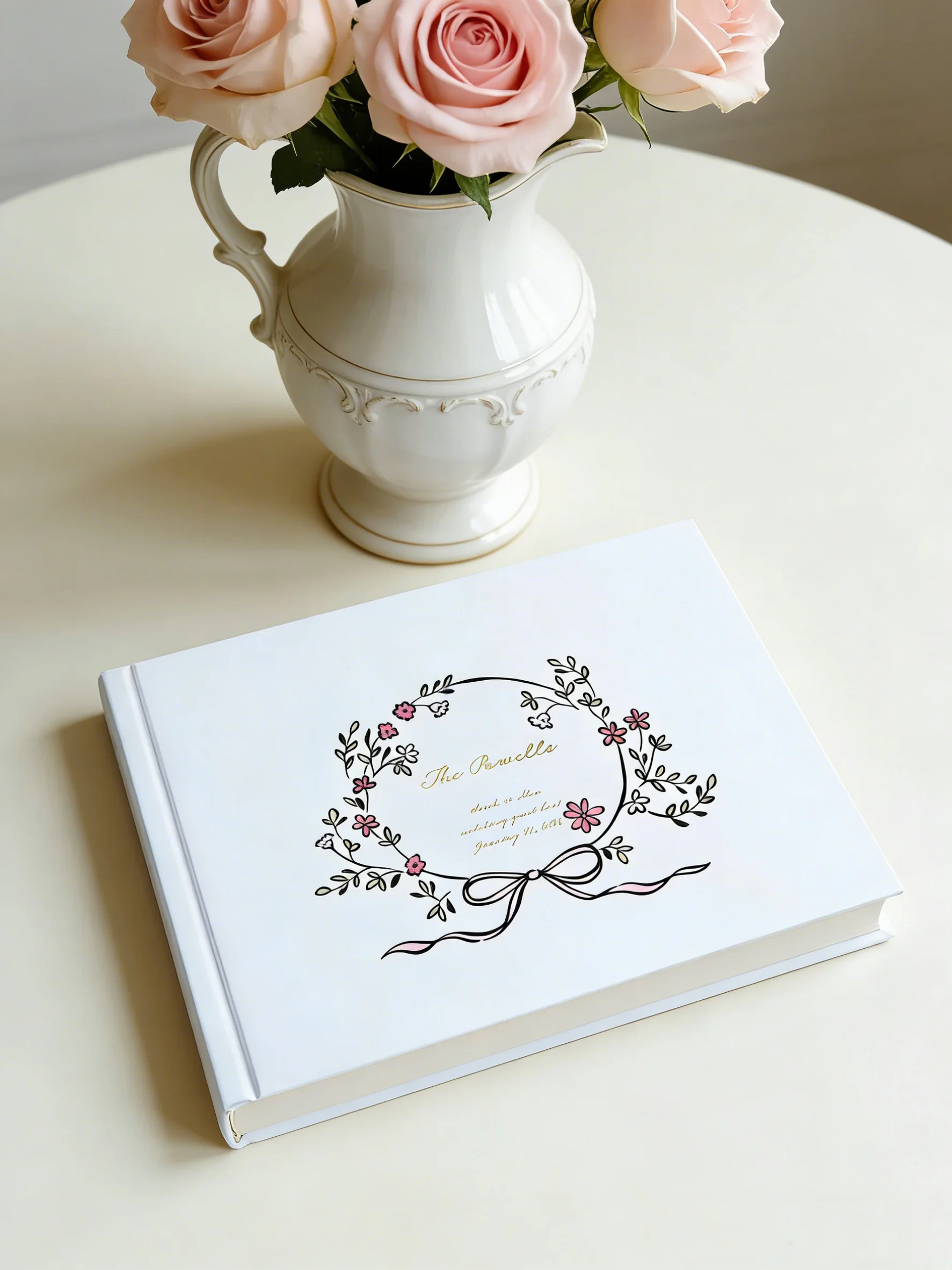 

Книга для гостей на свадьбу Coquette Floral с золотым, розово-золотым и серебряным фольгированным принтом, индивидуальная, из матового бархата, милая книга для подписей на свадьбу.