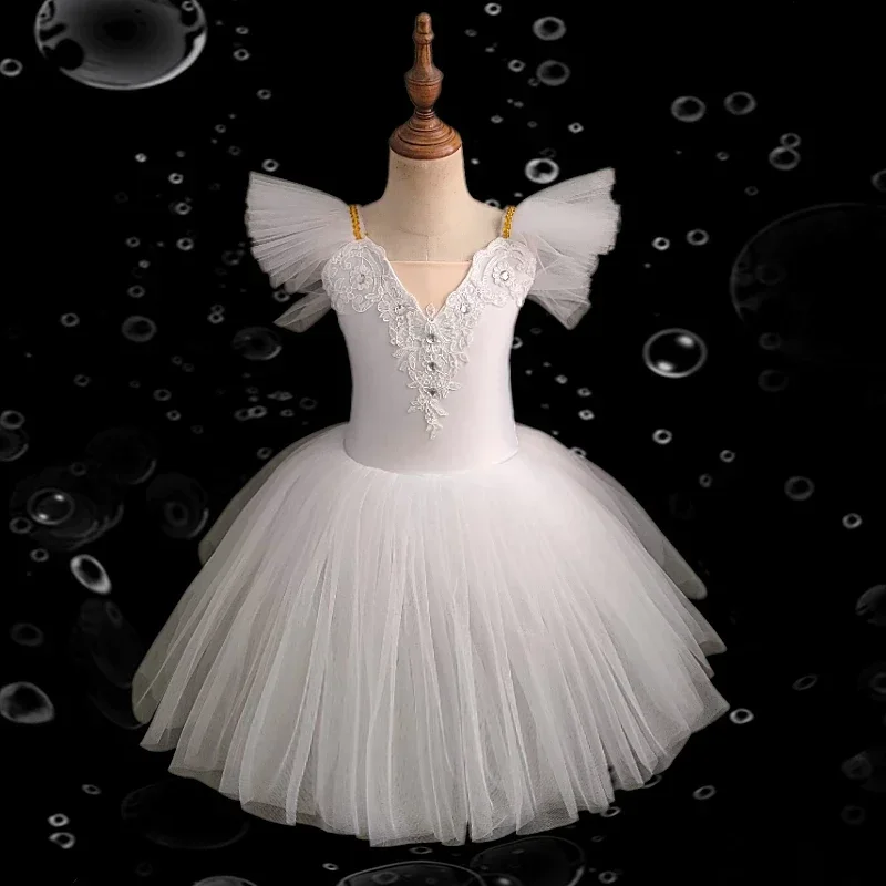 Puff ärmel Ballett Tutu rot weiß blau Kinder Mädchen romantische lange Ballett Kleid Bühne Show Kostüm Mädchen Ballerina Tanz kostüm