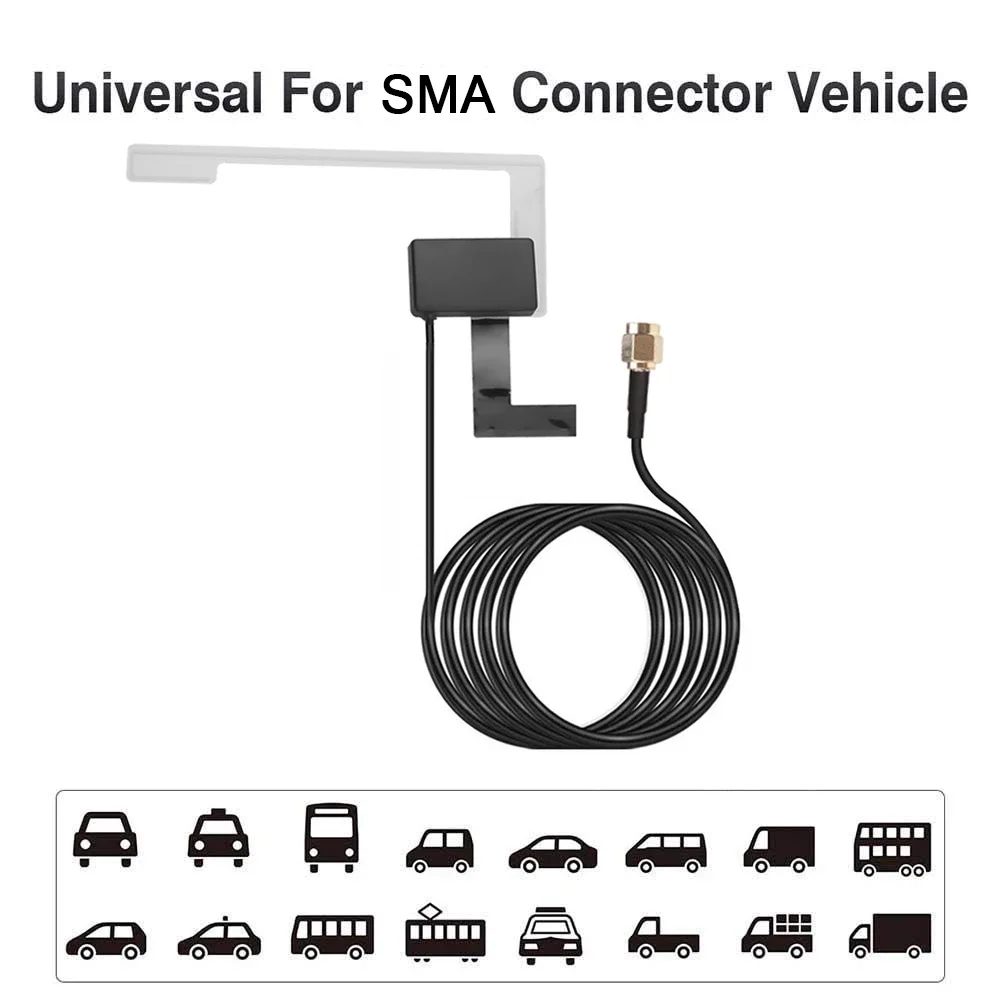 Universal 3M 12V SMA SMB Connector Vehicle Active Antenna DAB Digital Car Radio Aerial with RF Amplifier Strong Stable Signal