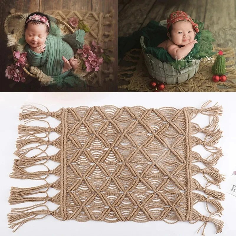 Vintage Baby Photography Props Newborn Posing Macrame Jute Burlap Blanket Infant Studio Shooting Background Accessories