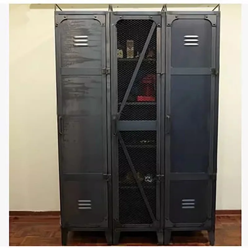 

Retro wrought iron adult wardrobe locker industrial display cabinet hanging wardrobe anti-ancient iron storage cabinet locker