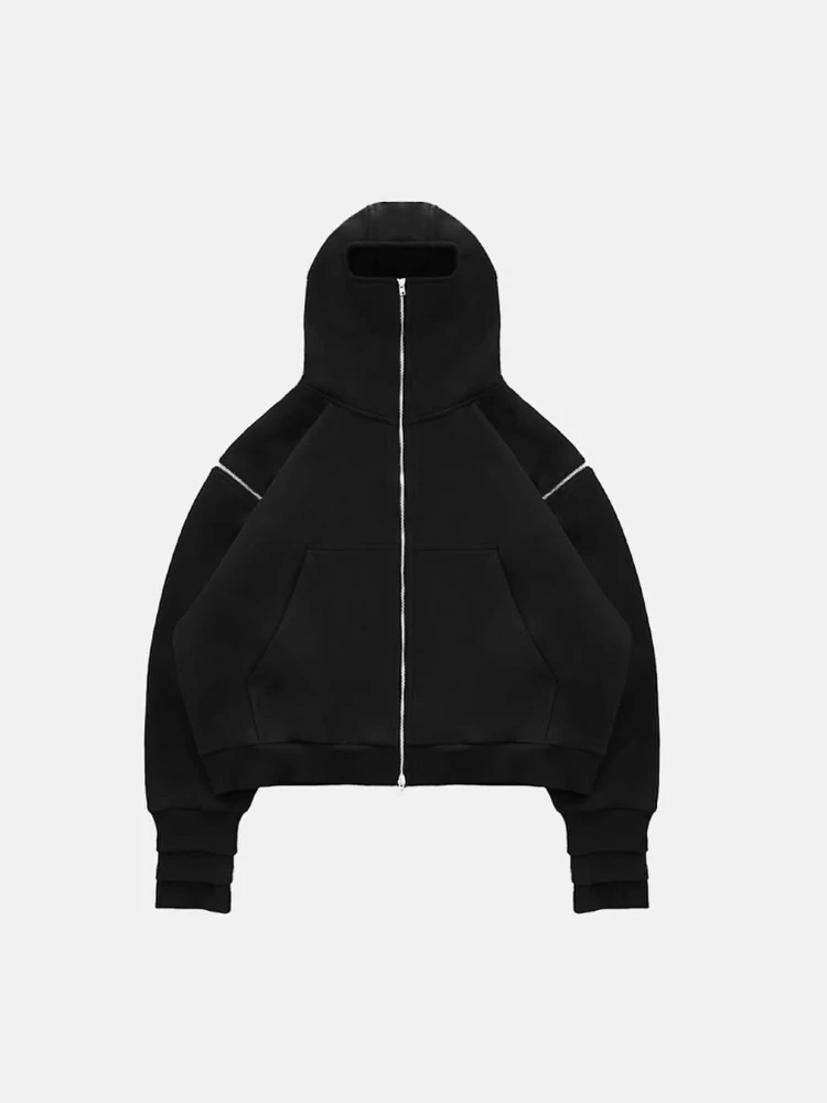 

2025 Autumn and winter season fashion single men solid color street detachable sleeves zipper hoodie style casual Y2k clothing