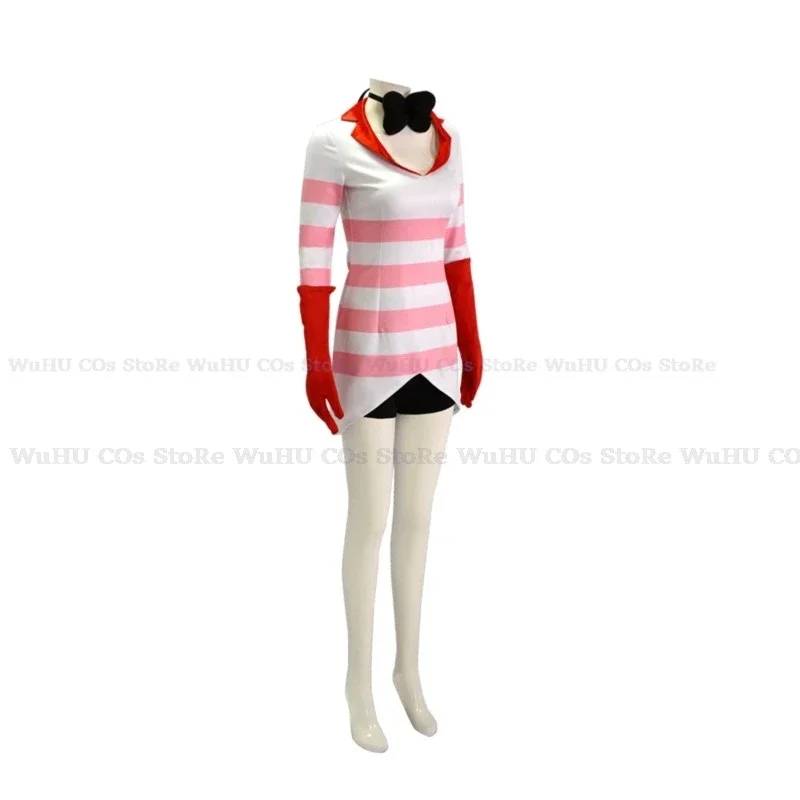 Anime Hazbin Cosplay Hotel Costume Clothes Uniform Cosplay Angel Dust Sexy Dress Red And White Stripes Halloween Party Woman