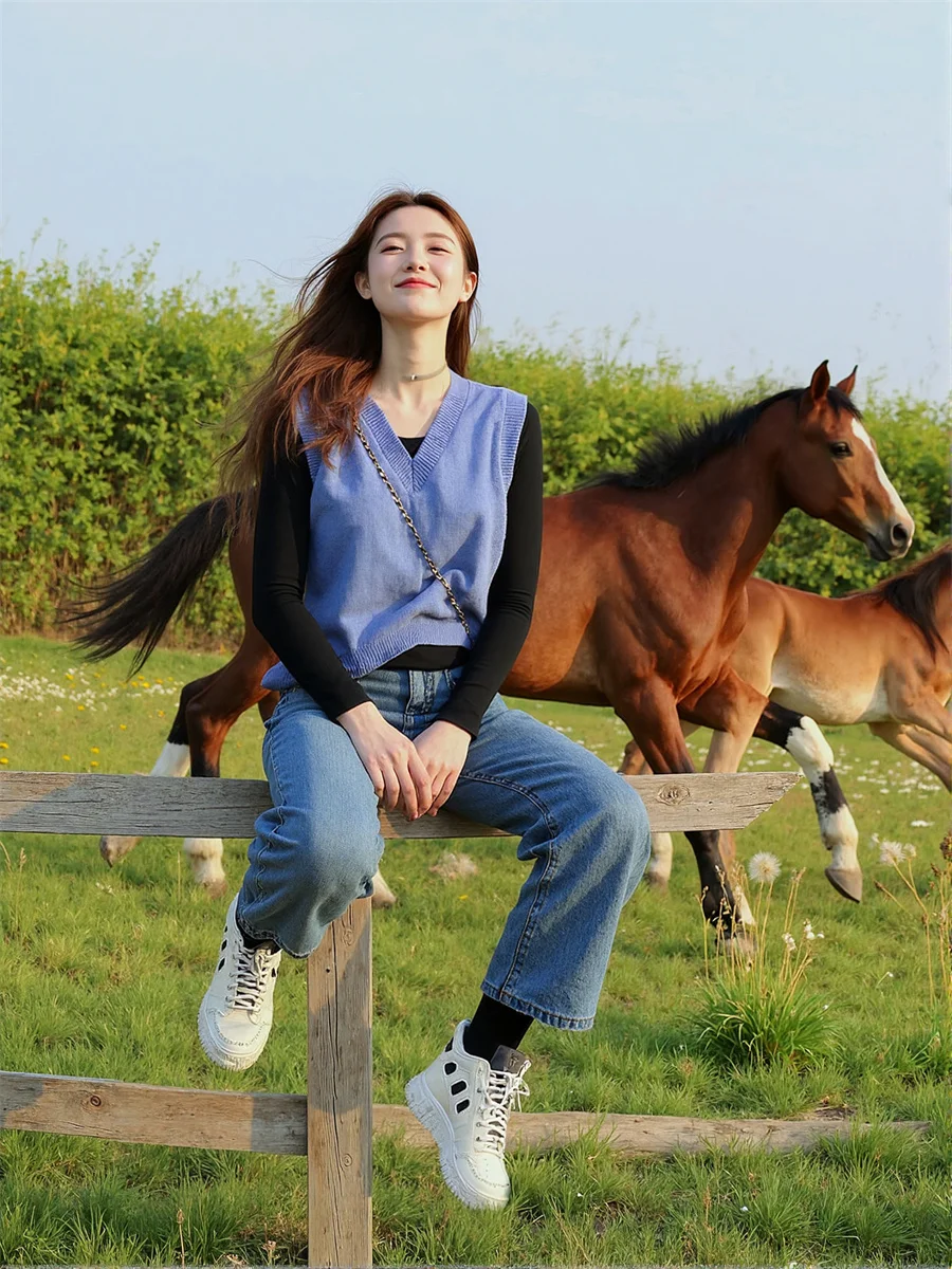 Damskie swetry bez rękawów, dzianinowe, luźne, uniwersalne, wzór w pepitkę, zapinane na guziki, codzienne, modne, proste, damskie.