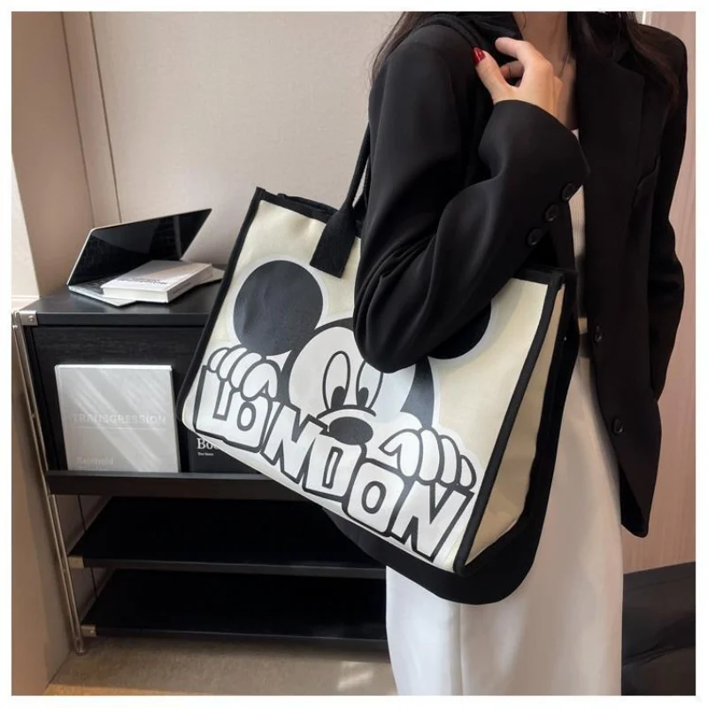 New Disney Mickey Canvas Bag Women\'s Versatile Casual Shoulder Bag Commuter Handbag Large Capacity Multifunctional Mommy Bag