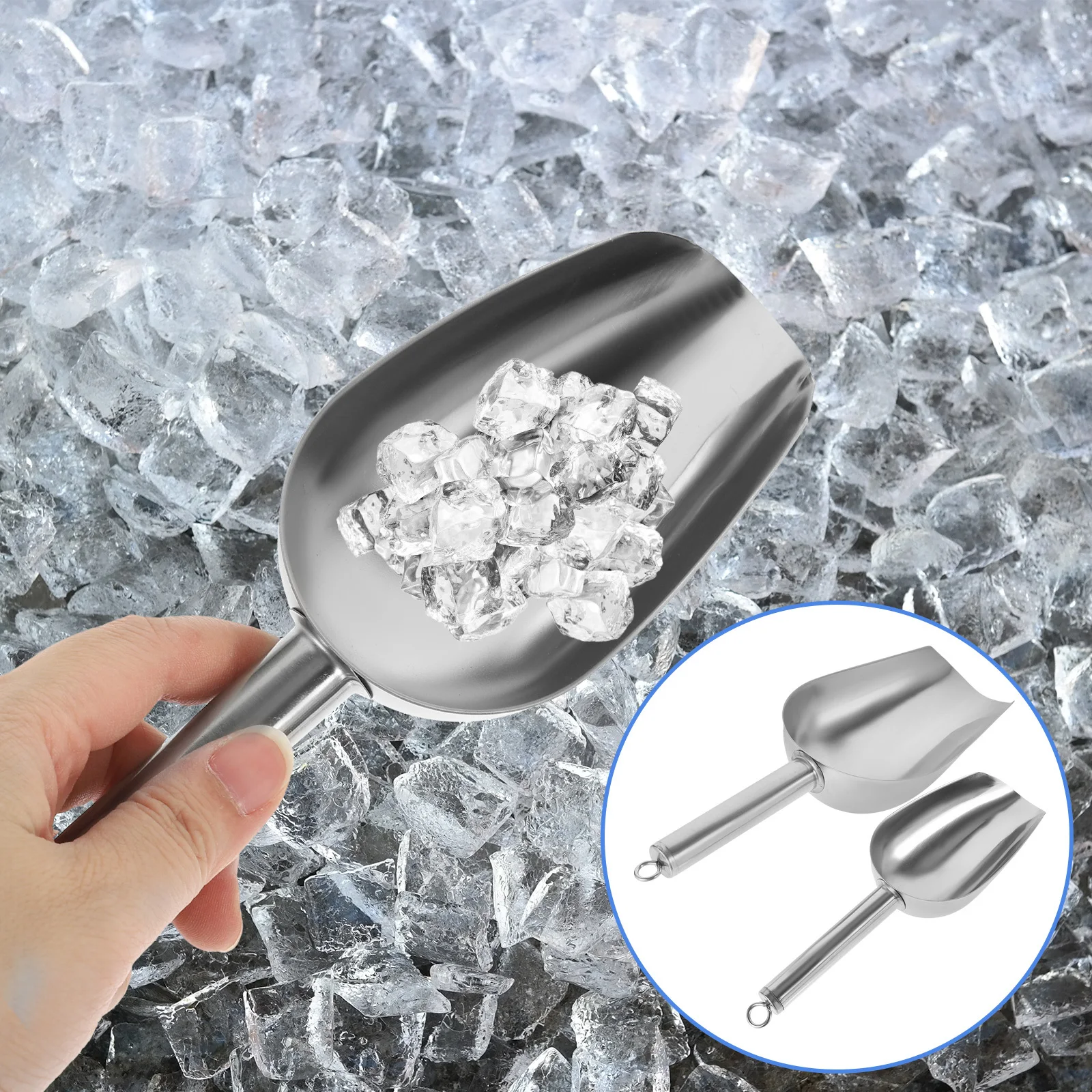 2Pcs Stainless Steel Ice Shovel Multi-Functional Food Scoop Kitchen Tool Ice Cube Storage Scoop Bar Restaurant Use