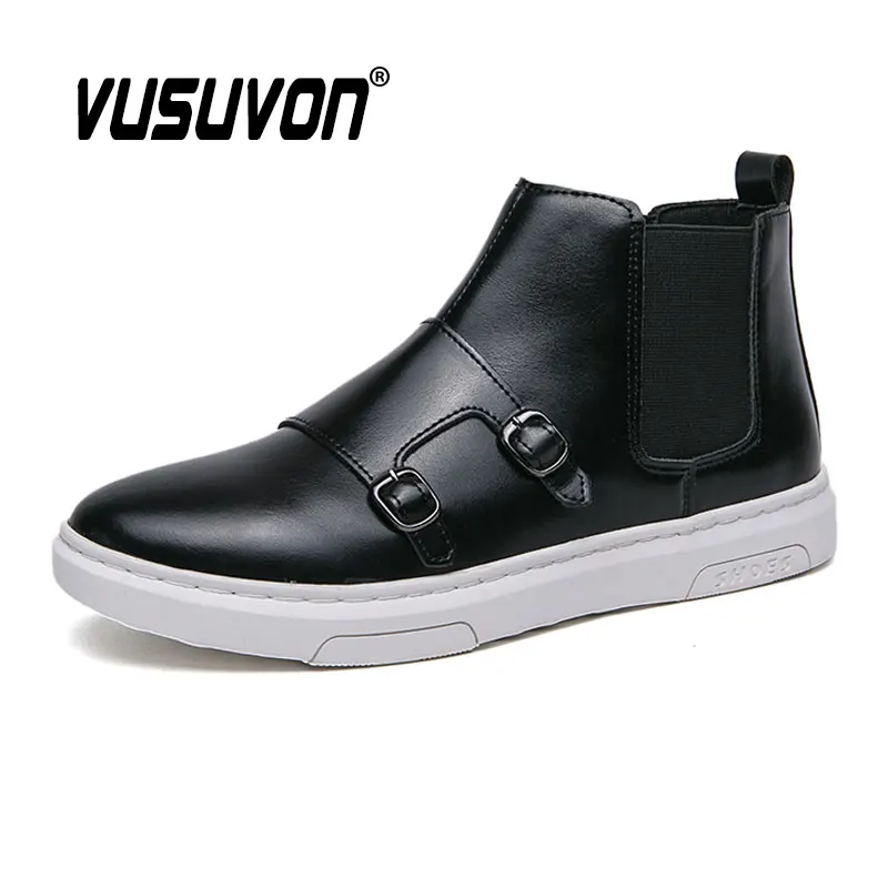 Men Chelsea Boots Leather Fashion Dress Casual Shoes Slip-On Motorcycle Black Winter Party Business Boys Big Size 38-46