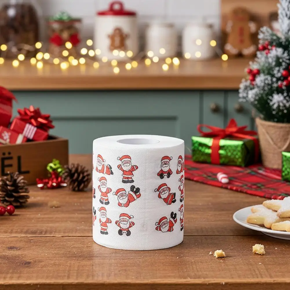 عيد الميلاد مناديل حمام ورقة سعيد 2026 السنة الجديدة لوازم عيد الميلاد عيد الميلاد الأنسجة لفة منديل المطبخ أداة ديكور المنزل السنة الجديدة