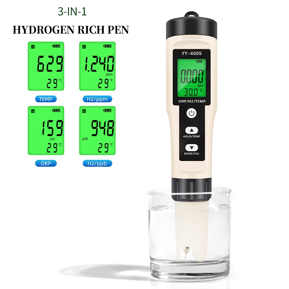 3 in 1 ORP H2 Temp Meter Professional Hydrogen Ion Concentration Tester Digital Water Quality Monitor Tester for Pools Drinking