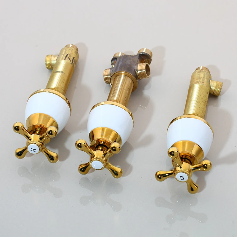 Monite Antique Golden Water Control Valve Bathroom 3 pieces Bidet Faucet Control Mixer Valve Tap Handle Bathroom Accessaries